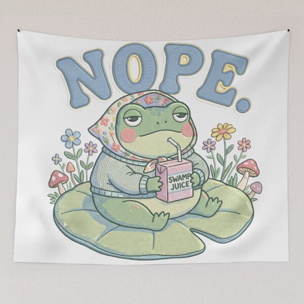 Item preview, Kawaii Frog Drinking Juice Nope Funny Introvert Anti Social Meme designed and sold by WorldShop17.
