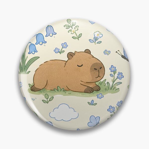 Item preview, Capybara Bluebell Meadow Kawaii Floral Pattern designed and sold by Soft Berry Studio.