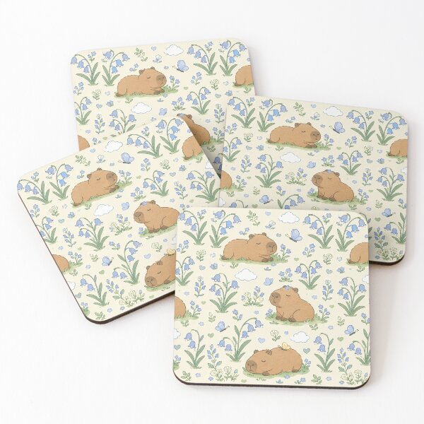 Item preview, Capybara Bluebell Meadow Kawaii Floral Pattern designed and sold by Soft Berry Studio.
