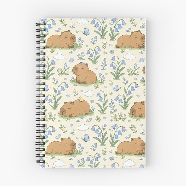 Item preview, Capybara Bluebell Meadow Kawaii Floral Pattern designed and sold by Soft Berry Studio.