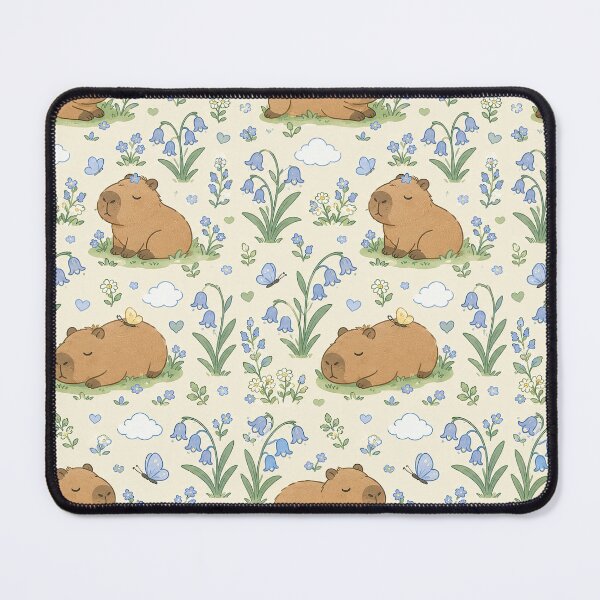 Item preview, Capybara Bluebell Meadow Kawaii Floral Pattern designed and sold by Soft Berry Studio.