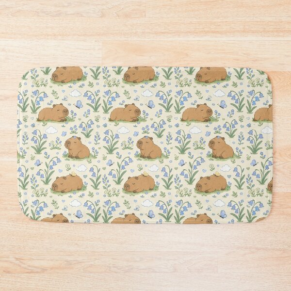 Item preview, Capybara Bluebell Meadow Kawaii Floral Pattern designed and sold by Soft Berry Studio.