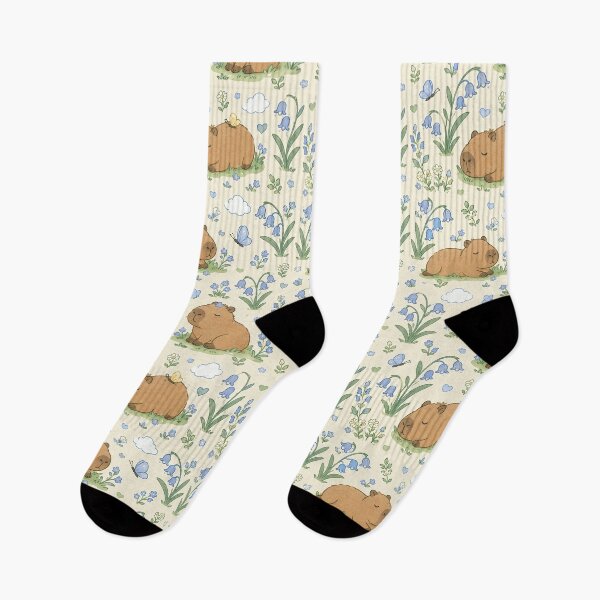 Item preview, Capybara Bluebell Meadow Kawaii Floral Pattern designed and sold by Soft Berry Studio.
