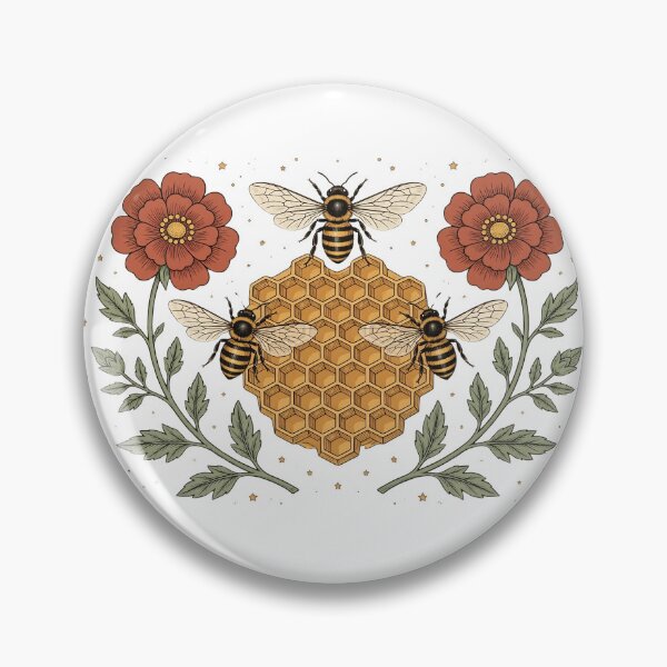 Item preview, Three Bees and Honeycomb - Vintage Floral Beekeeper Cottagecore Art | Honey Bee Heart - Retro Botanical Honeycomb with Wildflowers designed and sold by Neurospicy Trolls.