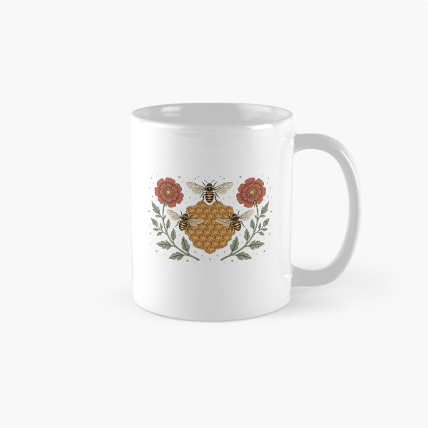 Item preview, Three Bees and Honeycomb - Vintage Floral Beekeeper Cottagecore Art | Honey Bee Heart - Retro Botanical Honeycomb with Wildflowers designed and sold by Neurospicy Trolls.