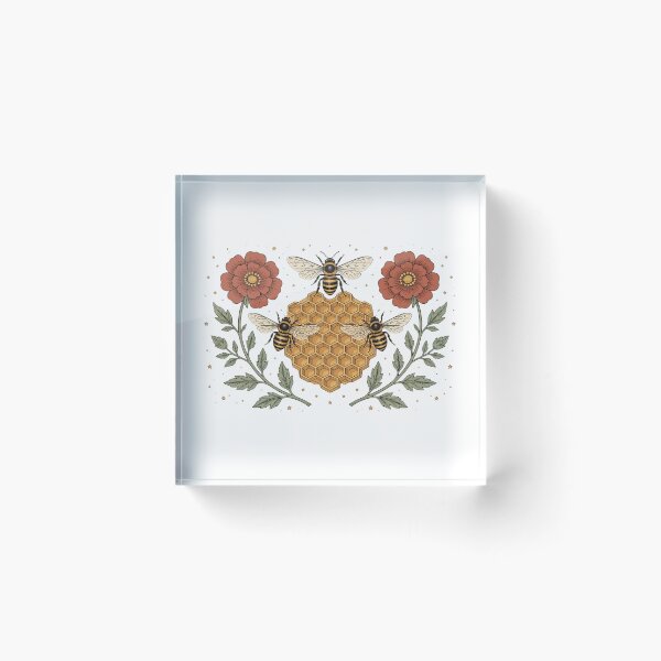 Item preview, Three Bees and Honeycomb - Vintage Floral Beekeeper Cottagecore Art | Honey Bee Heart - Retro Botanical Honeycomb with Wildflowers designed and sold by Neurospicy Trolls.
