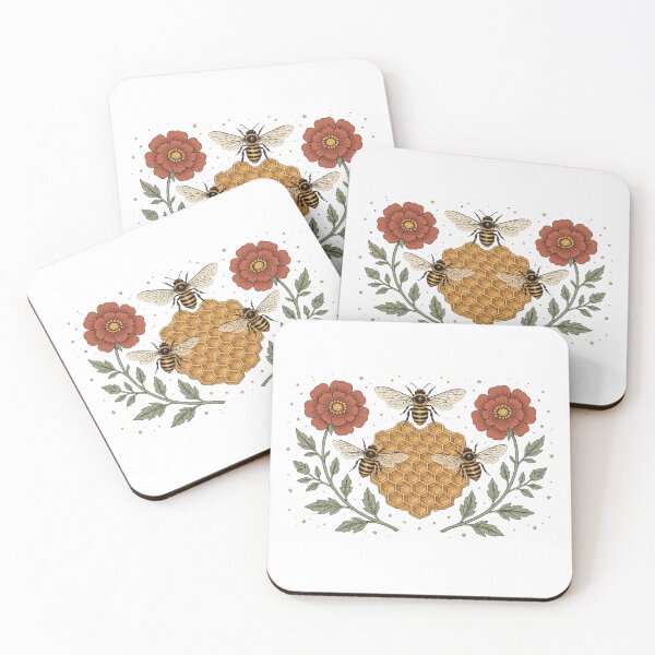 Item preview, Three Bees and Honeycomb - Vintage Floral Beekeeper Cottagecore Art | Honey Bee Heart - Retro Botanical Honeycomb with Wildflowers designed and sold by Neurospicy Trolls.