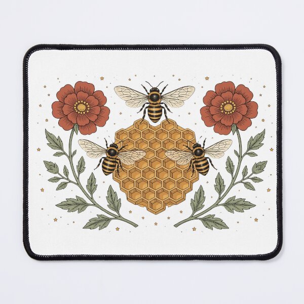 Item preview, Three Bees and Honeycomb - Vintage Floral Beekeeper Cottagecore Art | Honey Bee Heart - Retro Botanical Honeycomb with Wildflowers designed and sold by Neurospicy Trolls.
