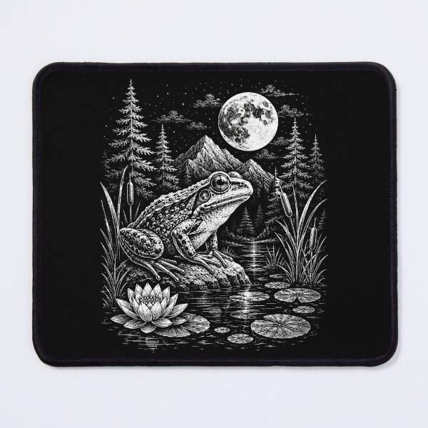 Item preview, Woodland Moonlit Frog on Lily Pad Mushroom Vintage designed and sold by SOUFIANE1991.
