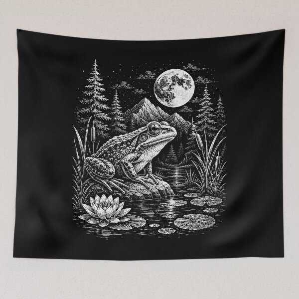 Item preview,  Woodland Moonlit Frog on Lily Pad Mushroom  Vintage designed and sold by SOUFIANE1991.