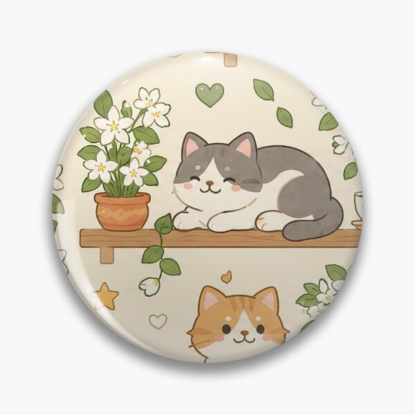Item preview, Cozy Cat Jasmine Shelf Kawaii Floral Pattern designed and sold by Soft Berry Studio.