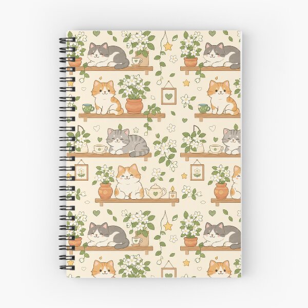 Item preview, Cozy Cat Jasmine Shelf Kawaii Floral Pattern designed and sold by Soft Berry Studio.