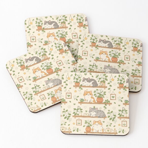 Item preview, Cozy Cat Jasmine Shelf Kawaii Floral Pattern designed and sold by Soft Berry Studio.