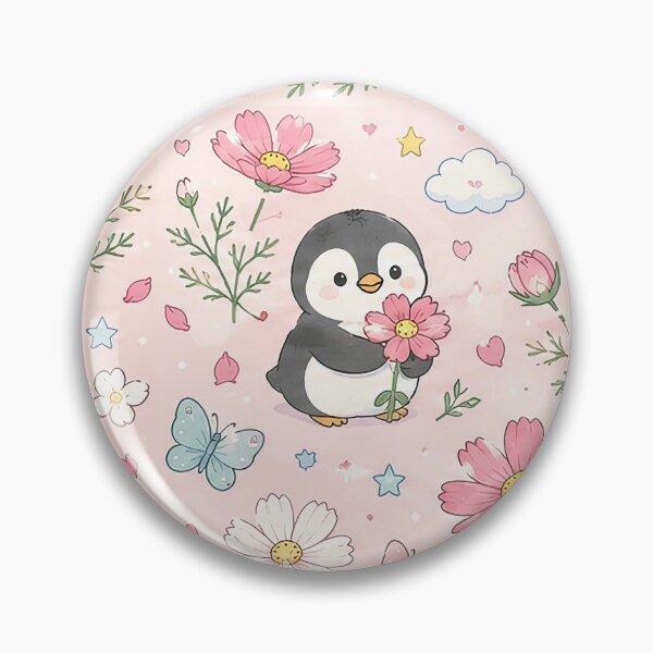Item preview, Penguin Cosmos Garden Kawaii Floral Pattern designed and sold by Soft Berry Studio.
