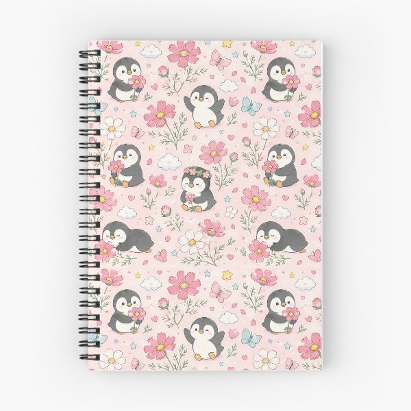 Item preview, Penguin Cosmos Garden Kawaii Floral Pattern designed and sold by Soft Berry Studio.