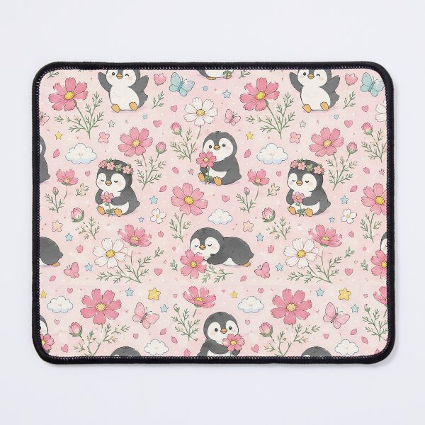 Item preview, Penguin Cosmos Garden Kawaii Floral Pattern designed and sold by Soft Berry Studio.