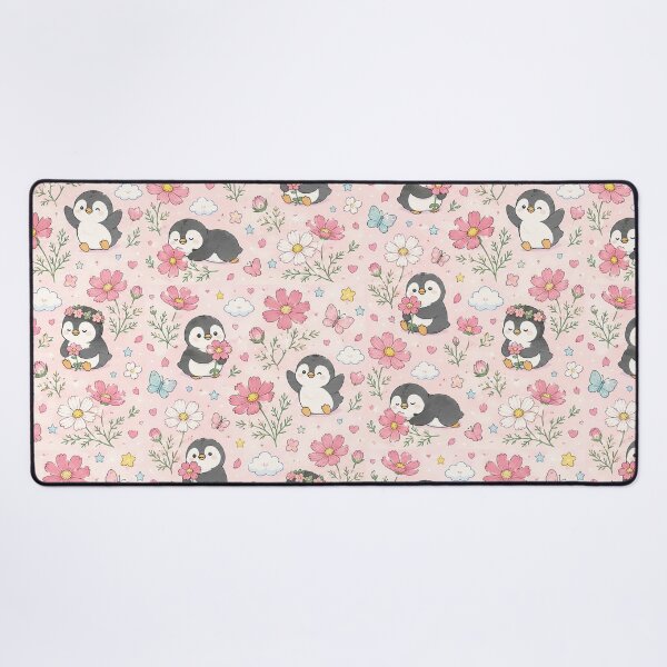 Item preview, Penguin Cosmos Garden Kawaii Floral Pattern designed and sold by Soft Berry Studio.
