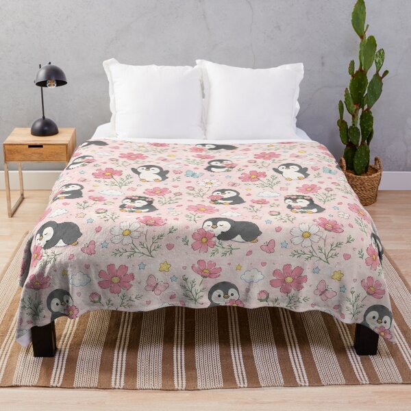 Item preview, Penguin Cosmos Garden Kawaii Floral Pattern designed and sold by Soft Berry Studio.