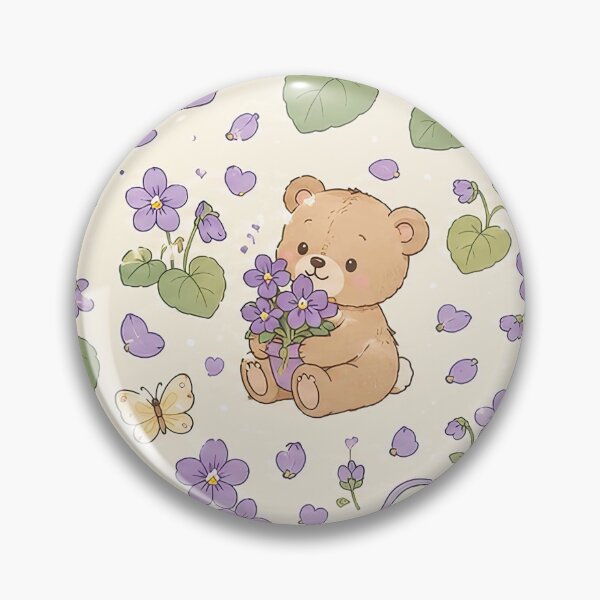 Item preview, Teddy Bear Violet Garden Kawaii Floral Pattern designed and sold by Soft Berry Studio.