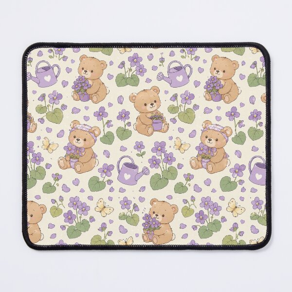 Item preview, Teddy Bear Violet Garden Kawaii Floral Pattern designed and sold by Soft Berry Studio.