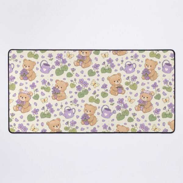 Item preview, Teddy Bear Violet Garden Kawaii Floral Pattern designed and sold by Soft Berry Studio.