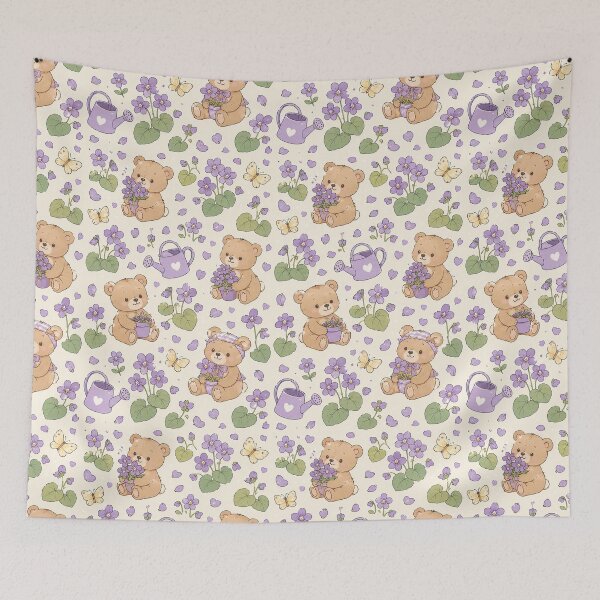 Item preview, Teddy Bear Violet Garden Kawaii Floral Pattern designed and sold by Soft Berry Studio.
