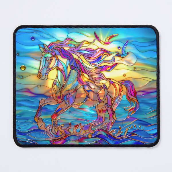 Item preview, Horse Ocean Sunset Art – Galloping Horse Stained Glass Coastal Artwork designed and sold by MargaretWiktor.