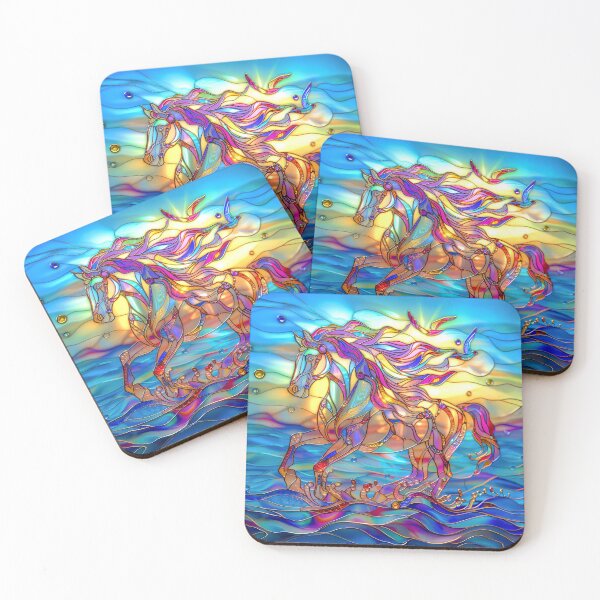 Item preview, Horse Ocean Sunset Art – Galloping Horse Stained Glass Coastal Artwork designed and sold by MargaretWiktor.