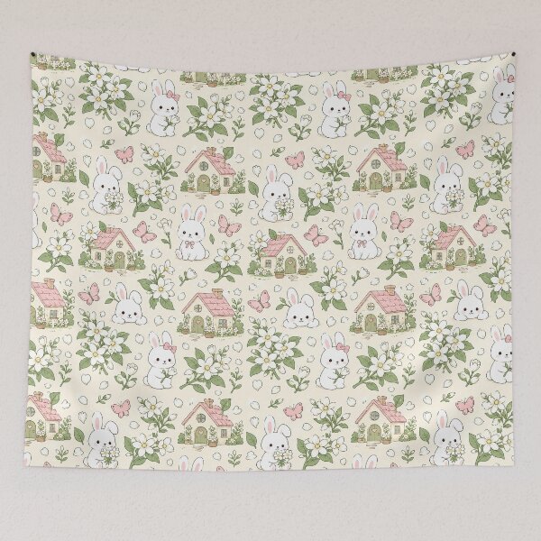 Item preview, Bunny Jasmine Cottage Kawaii Floral Pattern designed and sold by Soft Berry Studio.