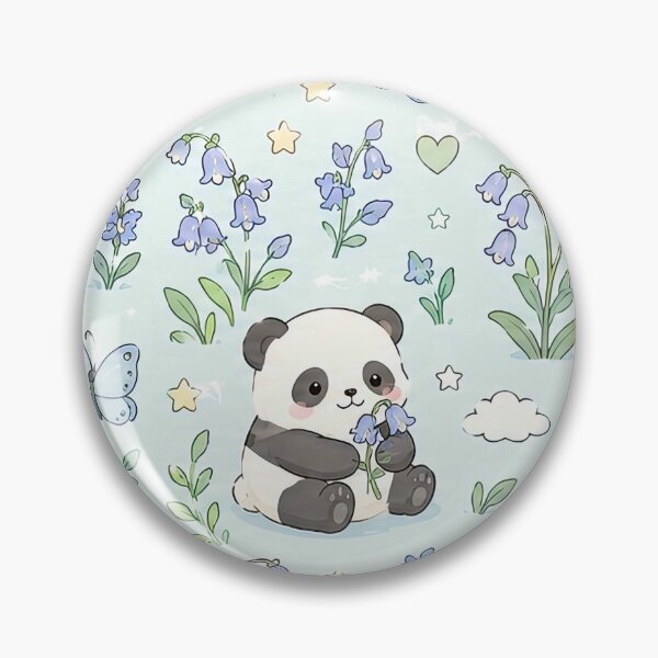 Item preview, Panda Bluebell Meadow Kawaii Floral Pattern designed and sold by Soft Berry Studio.