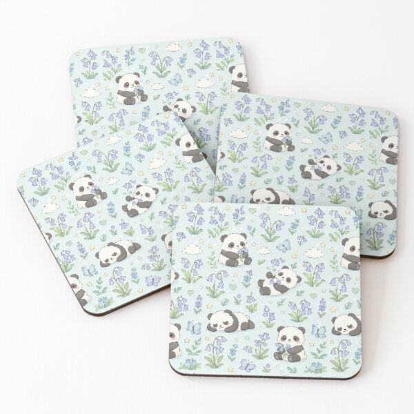 Item preview, Panda Bluebell Meadow Kawaii Floral Pattern designed and sold by Soft Berry Studio.