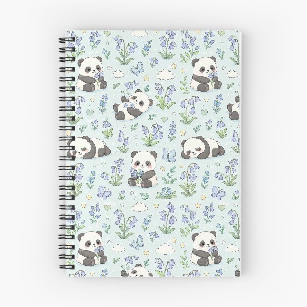 Item preview, Panda Bluebell Meadow Kawaii Floral Pattern designed and sold by Soft Berry Studio.