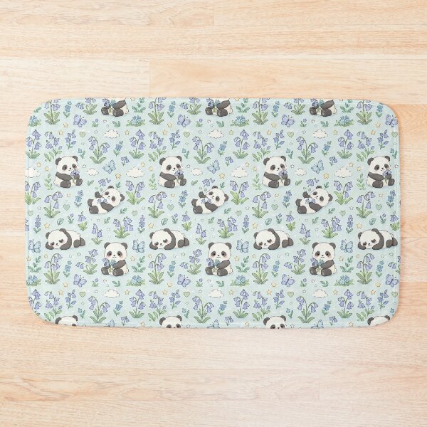 Item preview, Panda Bluebell Meadow Kawaii Floral Pattern designed and sold by Soft Berry Studio.