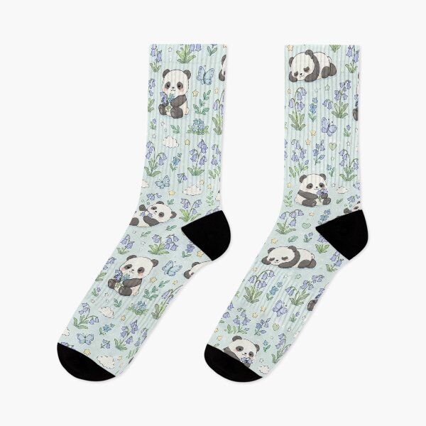 Item preview, Panda Bluebell Meadow Kawaii Floral Pattern designed and sold by Soft Berry Studio.
