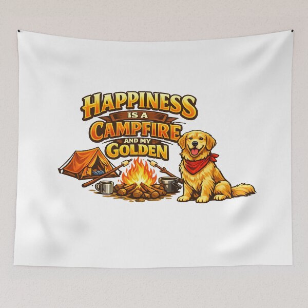 Item preview, Happiness Is a Campfire and My Golden – Camping Golden Retriever Design, Outdoor Dog Lover Shirt designed and sold by Sahil Randhawa.