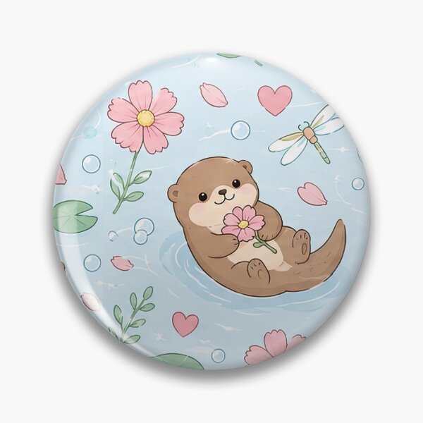 Item preview, Otter Cosmos River Kawaii Floral Pattern designed and sold by Soft Berry Studio.