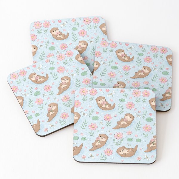 Item preview, Otter Cosmos River Kawaii Floral Pattern designed and sold by Soft Berry Studio.