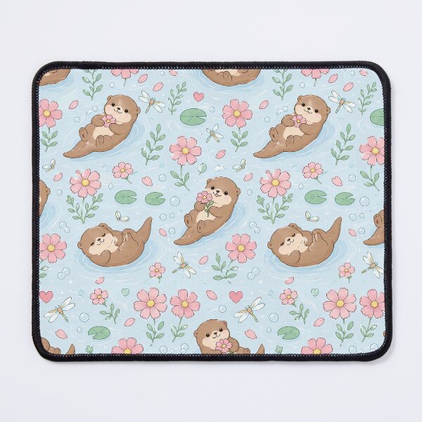 Item preview, Otter Cosmos River Kawaii Floral Pattern designed and sold by Soft Berry Studio.