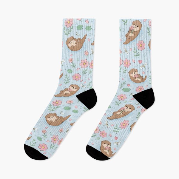 Item preview, Otter Cosmos River Kawaii Floral Pattern designed and sold by Soft Berry Studio.