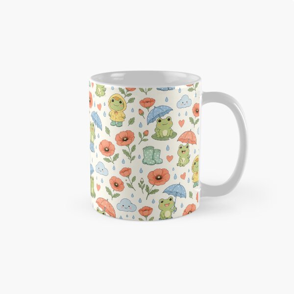 Item preview, Frog Poppy Rain Garden Kawaii Floral Pattern designed and sold by Soft Berry Studio.