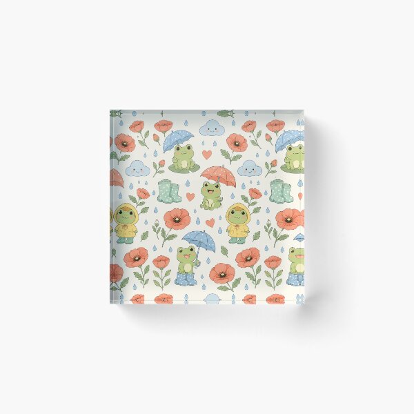 Item preview, Frog Poppy Rain Garden Kawaii Floral Pattern designed and sold by Soft Berry Studio.