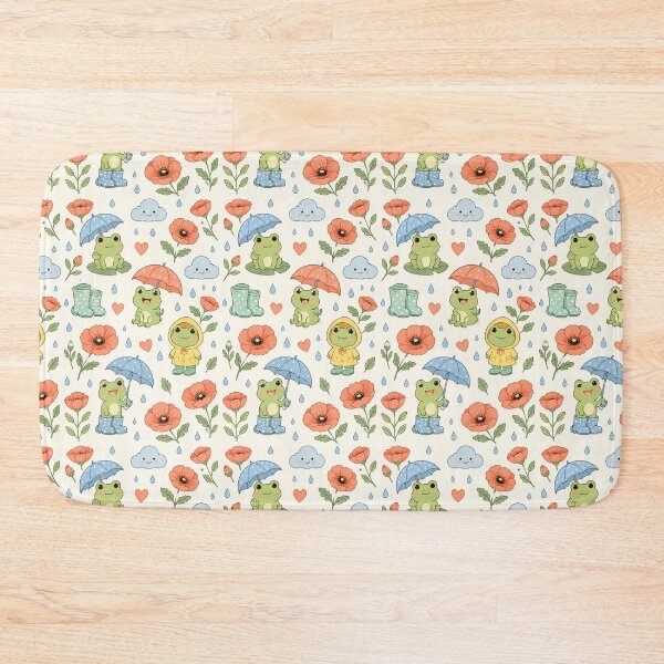 Item preview, Frog Poppy Rain Garden Kawaii Floral Pattern designed and sold by Soft Berry Studio.