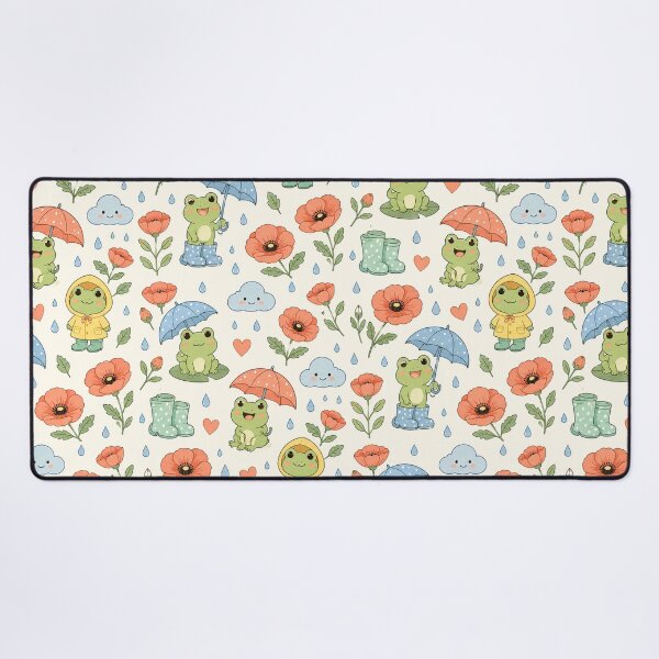 Item preview, Frog Poppy Rain Garden Kawaii Floral Pattern designed and sold by Soft Berry Studio.