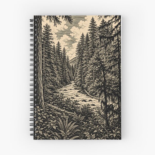 Item preview, Forest River Landscape | Woodland Linocut designed and sold by Linoluca.