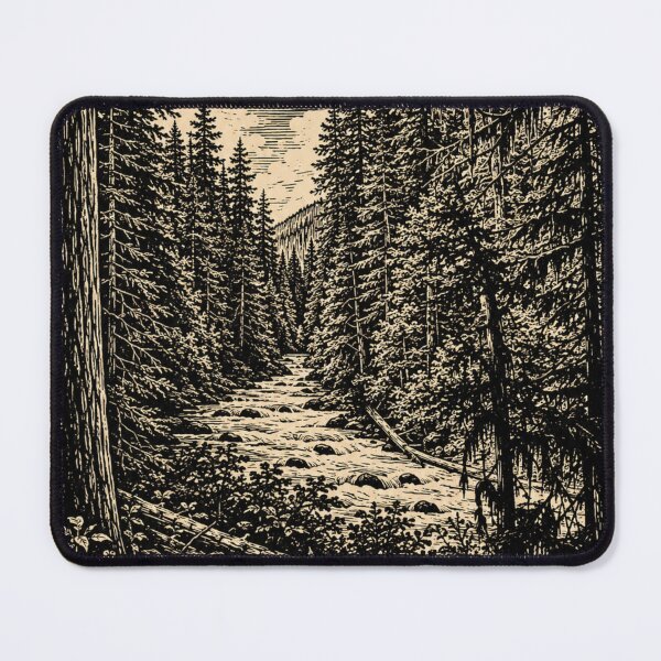 Item preview, Forest River Landscape | Woodland Linocut designed and sold by Linoluca.
