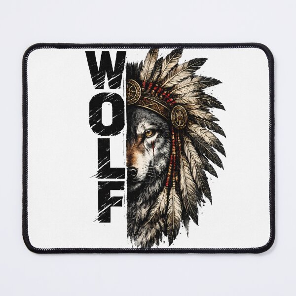 Item preview, Wolf Warrior Feather Headdress | Vintage Tribal Wolf T-Shirt Design PNG designed and sold by SupernovaNote.