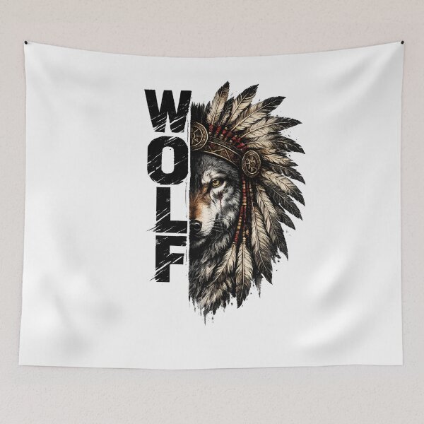 Item preview, Wolf Warrior Feather Headdress | Vintage Tribal Wolf T-Shirt Design PNG designed and sold by SupernovaNote.
