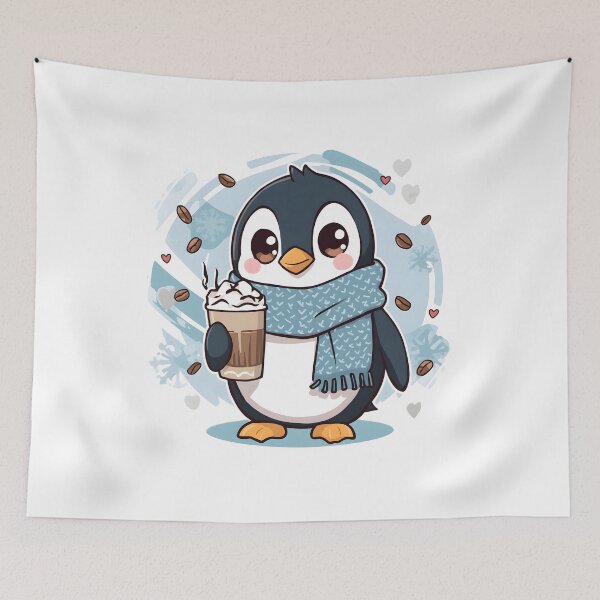Item preview, Cute Coffee Penguin Sticker | Kawaii Winter Penguin with Latte | Cozy Penguin Illustration designed and sold by dreamz-world.