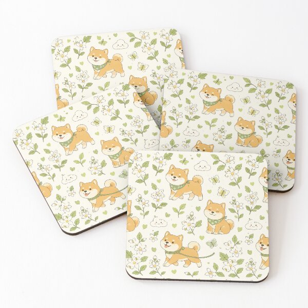 Item preview, Shiba Inu Jasmine Walk Kawaii Floral Pattern designed and sold by Soft Berry Studio.