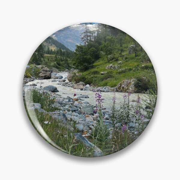Item preview, Alpine Mountain Landscape with Stream, Wildflowers, and Snowy Peaks designed and sold by giulyz.